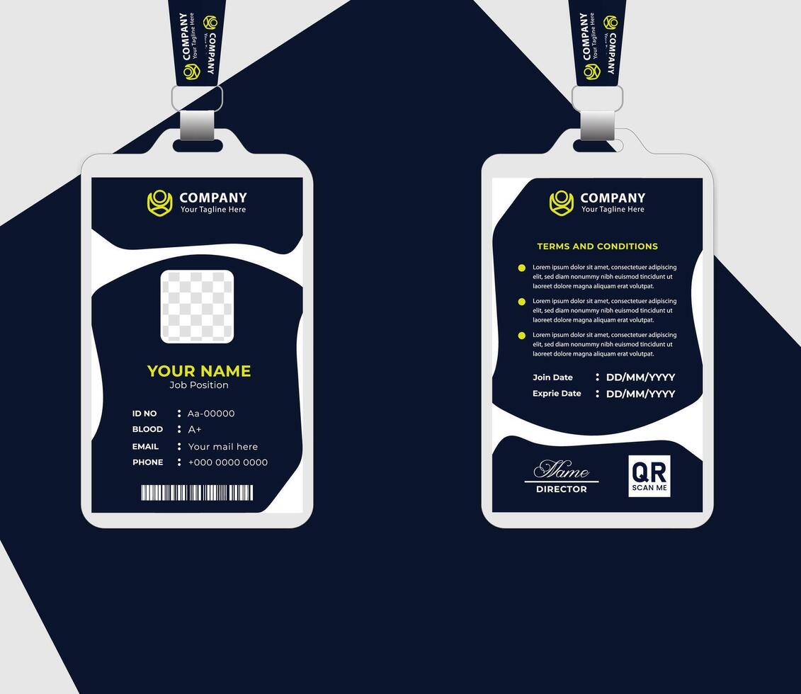 Professional abstract id card design with simple geometric curves. Suitable for company employees, office staff, and business identification needs. vector