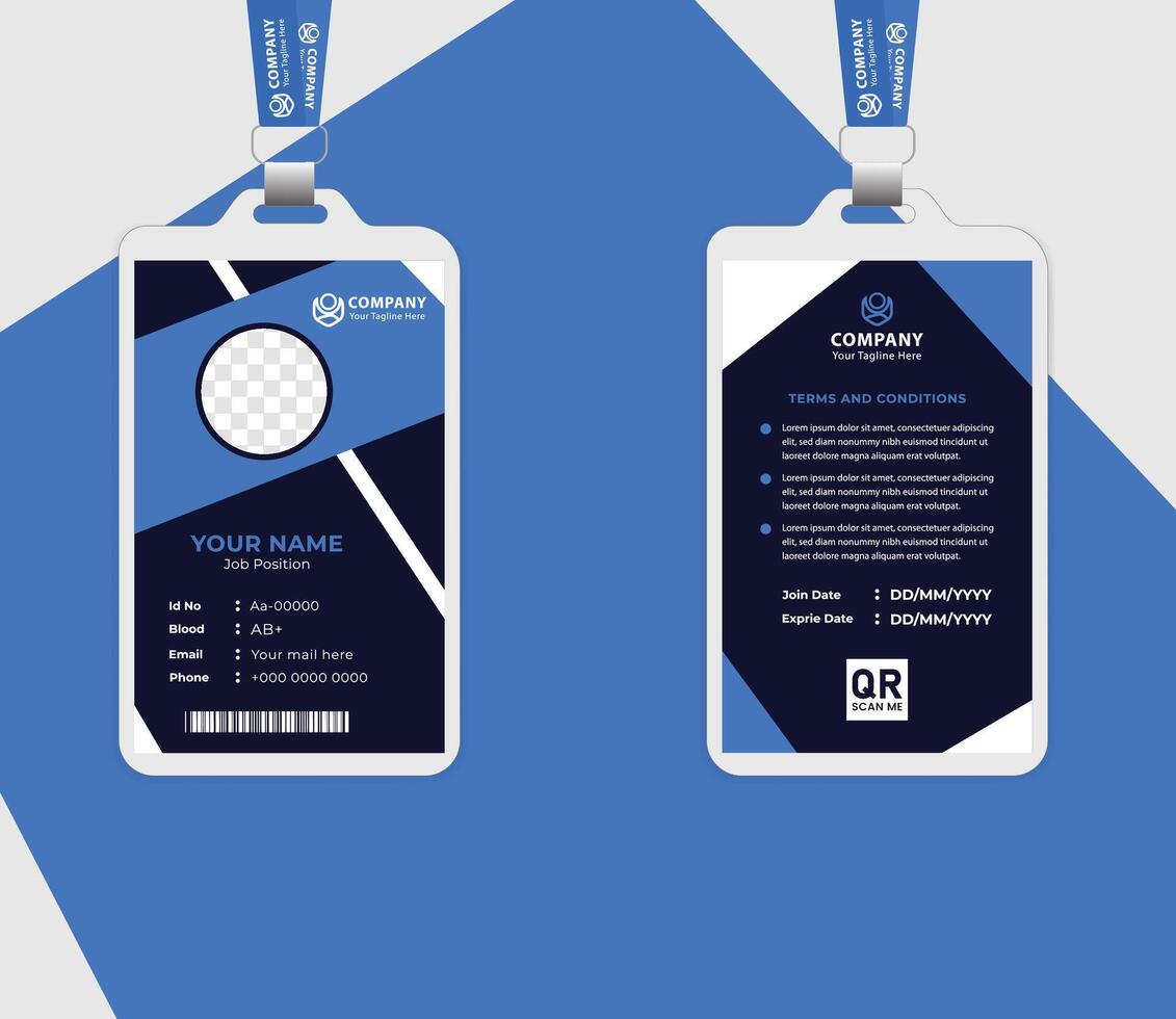 Corporate identity card with barcode, name, department, and signature section. vector
