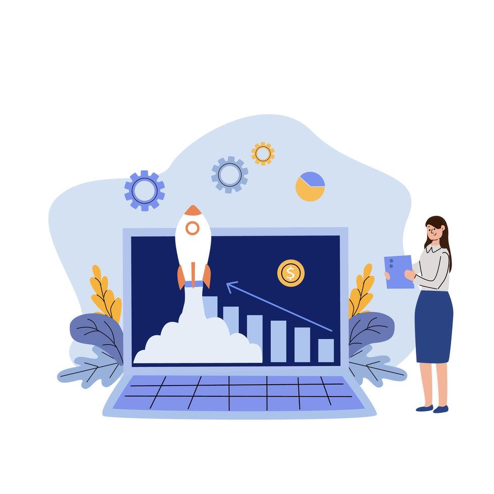 Rocket launching from a laptop illustration vector