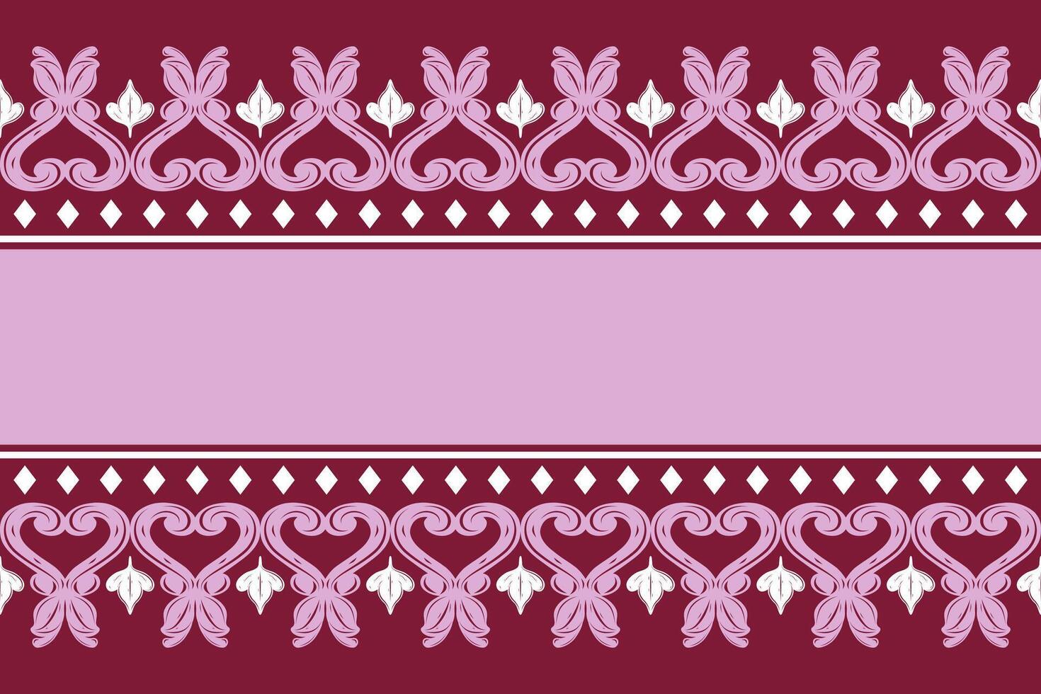 mystical fusion of baroque swirls and Balinese-inspired in white and plum tones horizontal ornament. Ideal for yoga wear, spiritual branding boho fashion, seamless border, java batik, silk handicraft vector