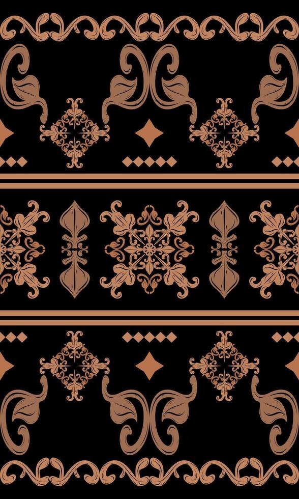 Rich ornamental border design with layered damask and scroll patterns in soft gold on black. Great for garment trims, scarf borders, regal packaging, luxury pattern, fashion textile, baroque elegance vector