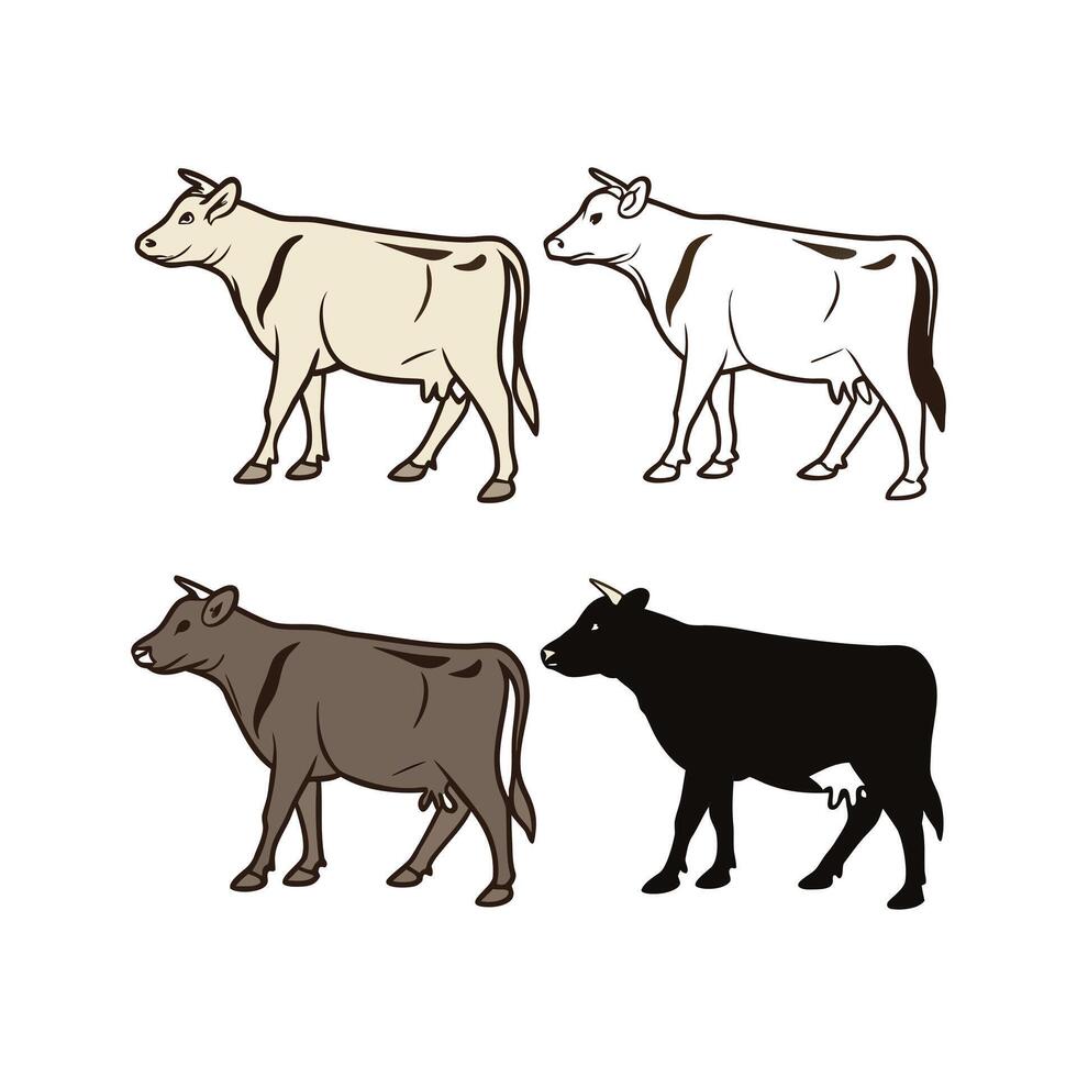 Four Cows Depicting Different Colors and Styles vector