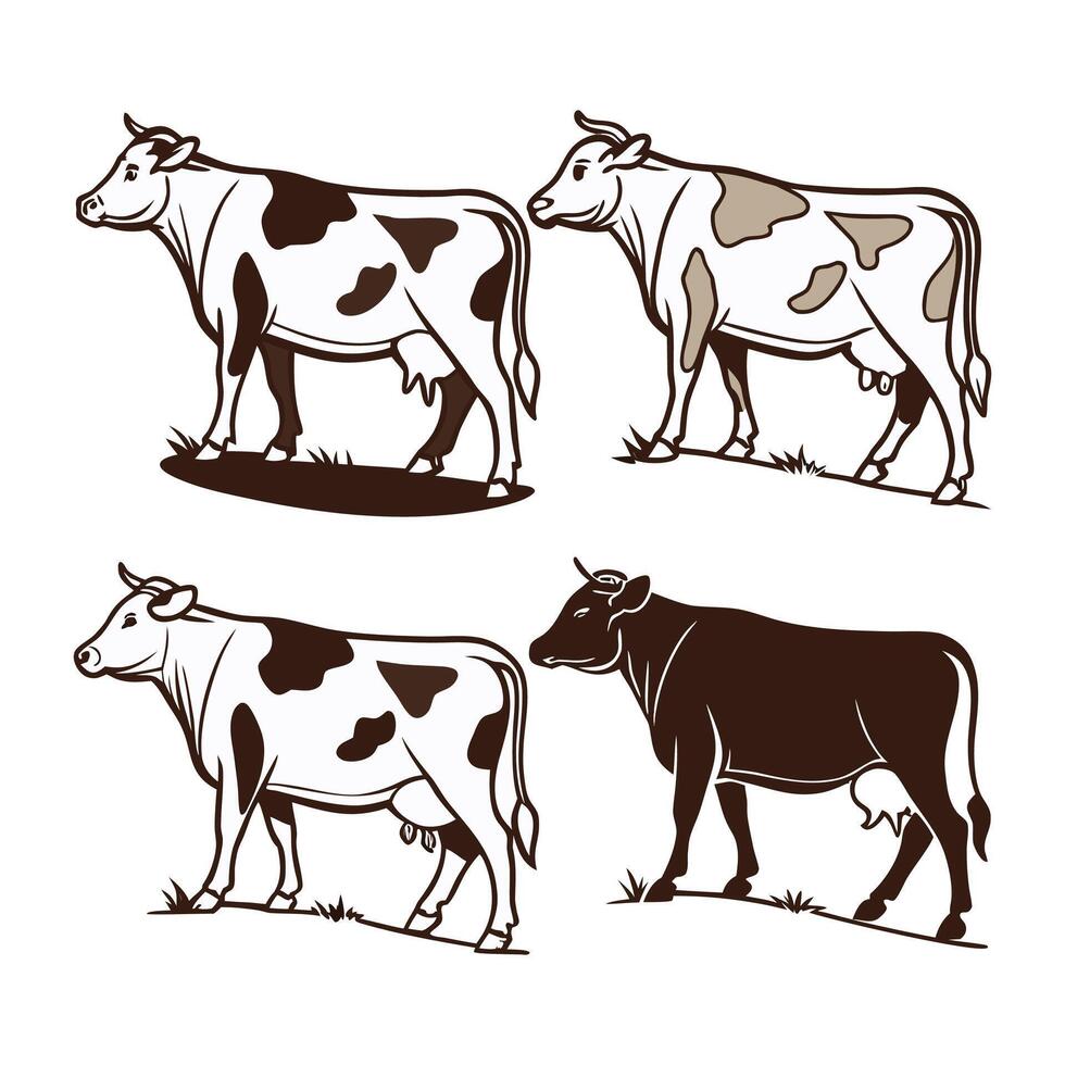 Illustrative Collection of Dairy Cows in Various Poses vector