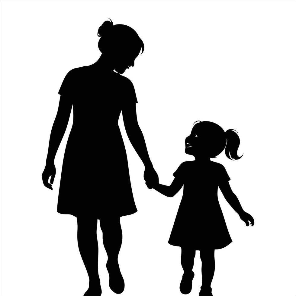 Mother and Daughter Holding Hands Silhouette Perfect for Family Connection, Affection, and Togetherness Art vector