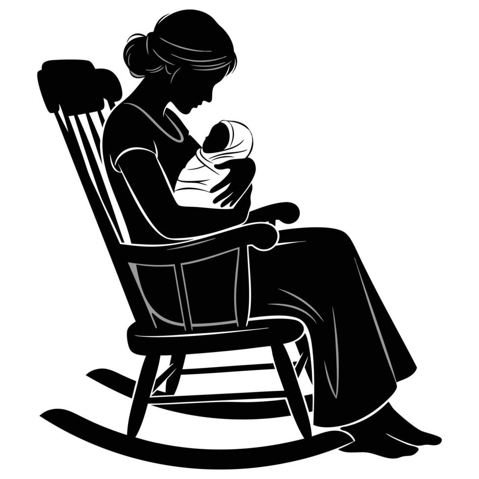 Silhouette of Mother Holding Newborn Baby in Rocking Chair for Maternal Love and Family Bonding Illustration vector
