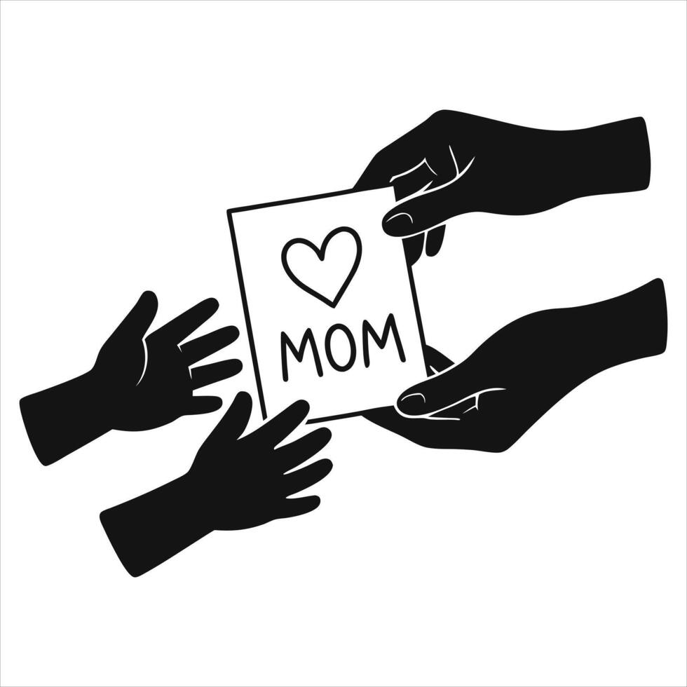 Hands Exchanging Love Card for Mom Silhouette vector
