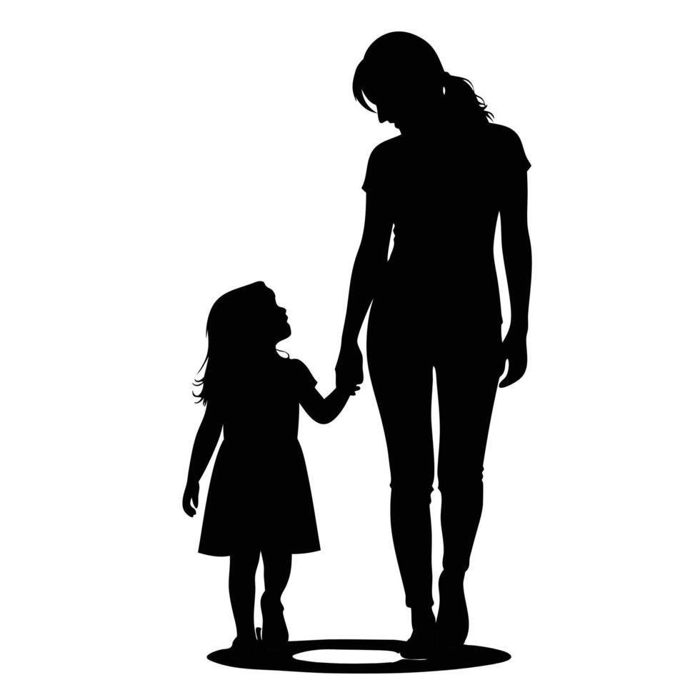 Loving Mom and Child Silhouette Illustration Perfect for Motherhood, Family Bond, and Parental Care Designs vector