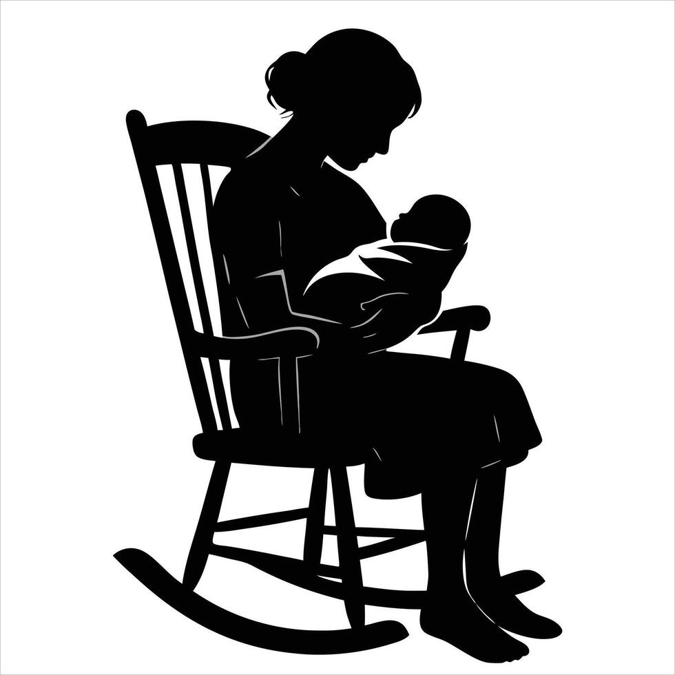 Mother and Baby Silhouette in Rocking Chair Perfect for Family Relationship, Newborn Care, and Affection Art vector