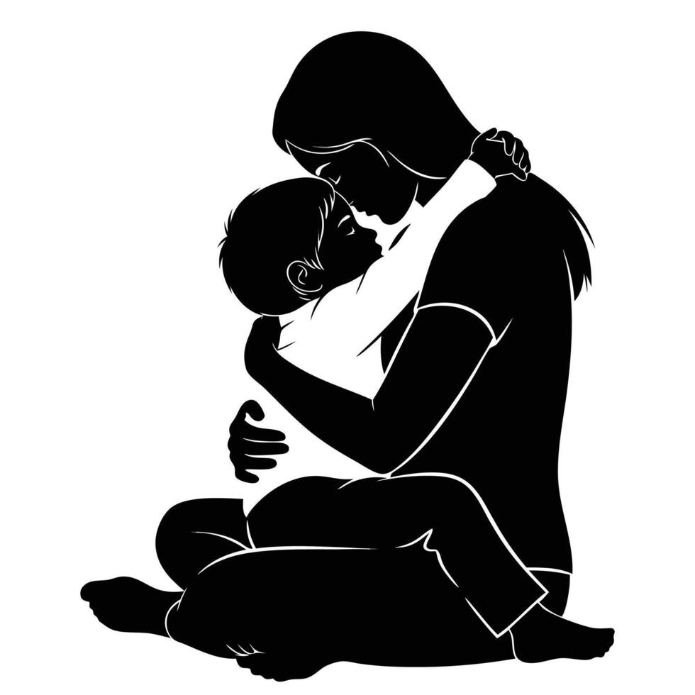 Tender Mother and Child Hug Silhouette Perfect for Family Care, Support, and Relationship Art vector