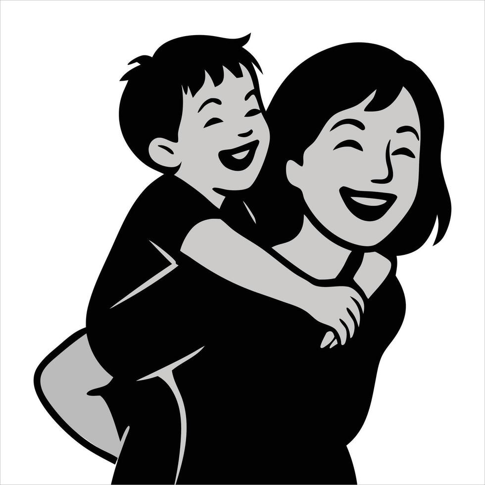 Happy Mother and Son Playing Piggyback Silhouette Perfect for Family Love, Playtime, and Relationship Art vector