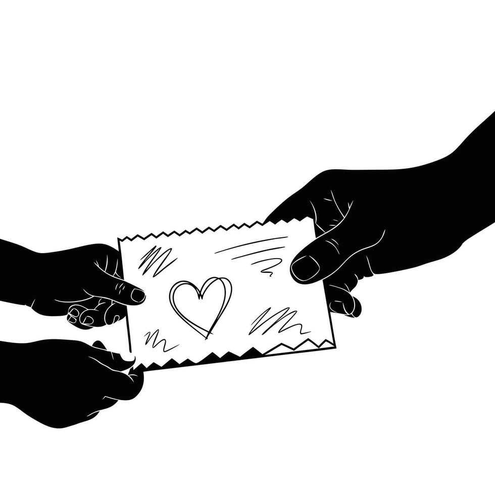 Hand to Hand Card Exchange Silhouette Perfect for Love, Care, and Emotional Connection Designs vector