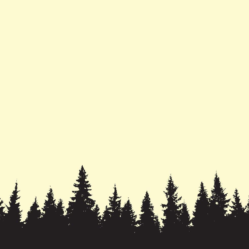 Trees Forest Silhouette, A stark silhouette of a dense pine forest with tall trees, Trees Forest bottom Frame Illustration. vector