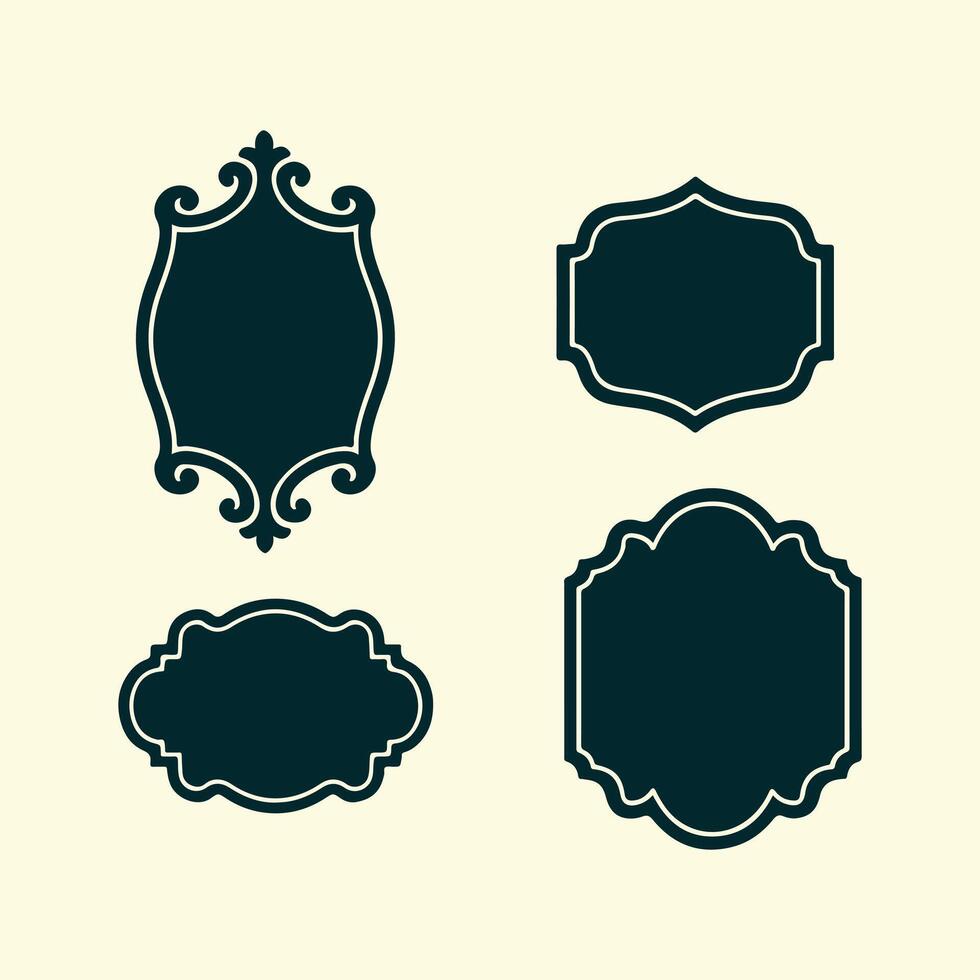 Four Labels and Frames Silhouette Set, Ornate golden decorative frames and borders in varied shapes, Design Illustration. vector