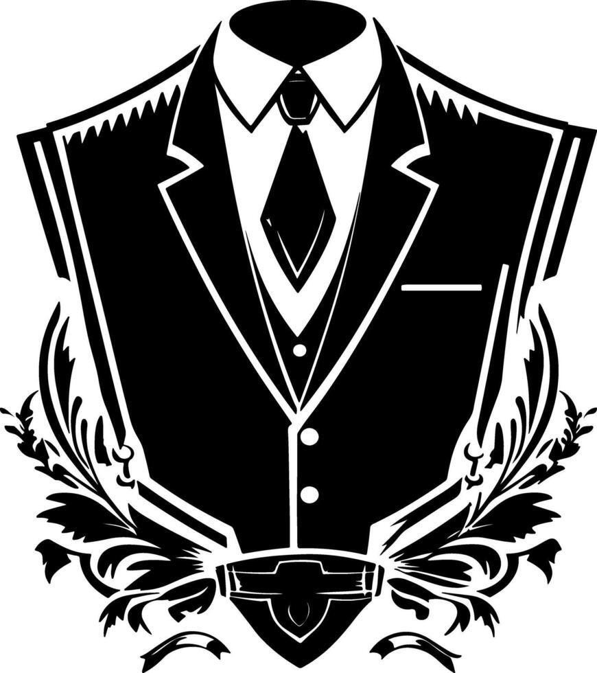 Elegant Suit Icon with Floral Decorative Silhouette Design vector