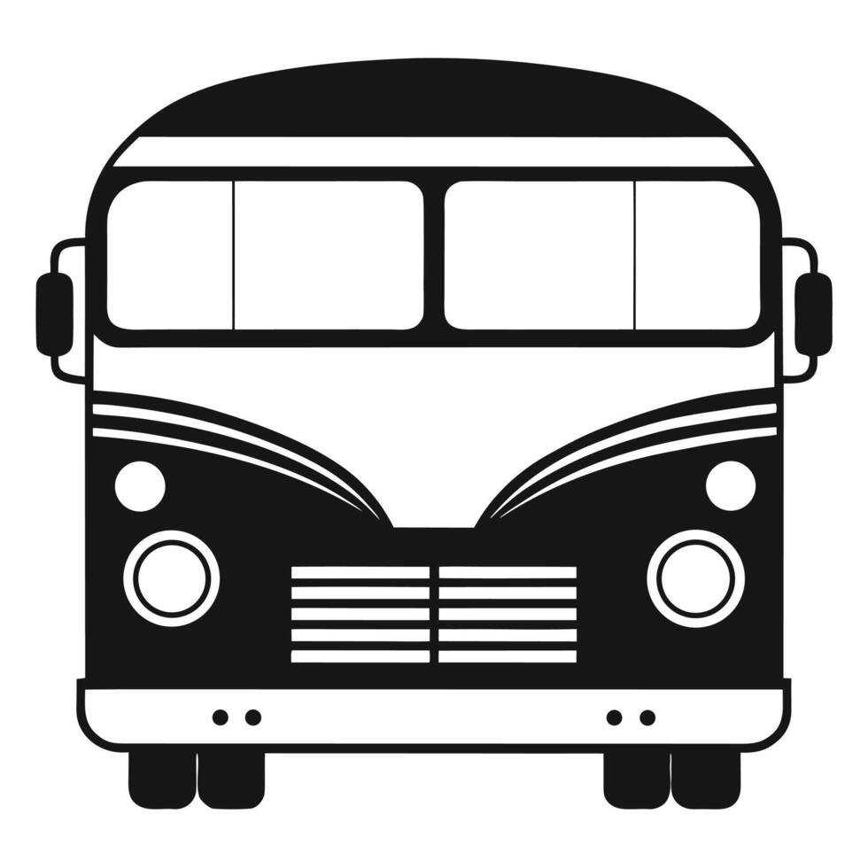Simple black and white illustration depicting front view of a classic passenger bus vector