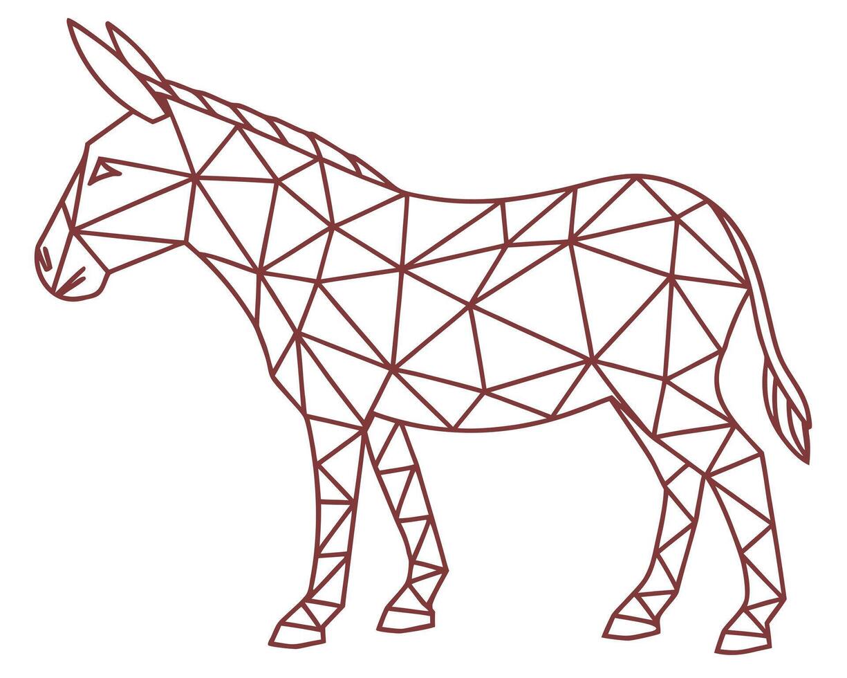 Geometric donkey illustration depicting animal outline with brown lines on clean white background vector