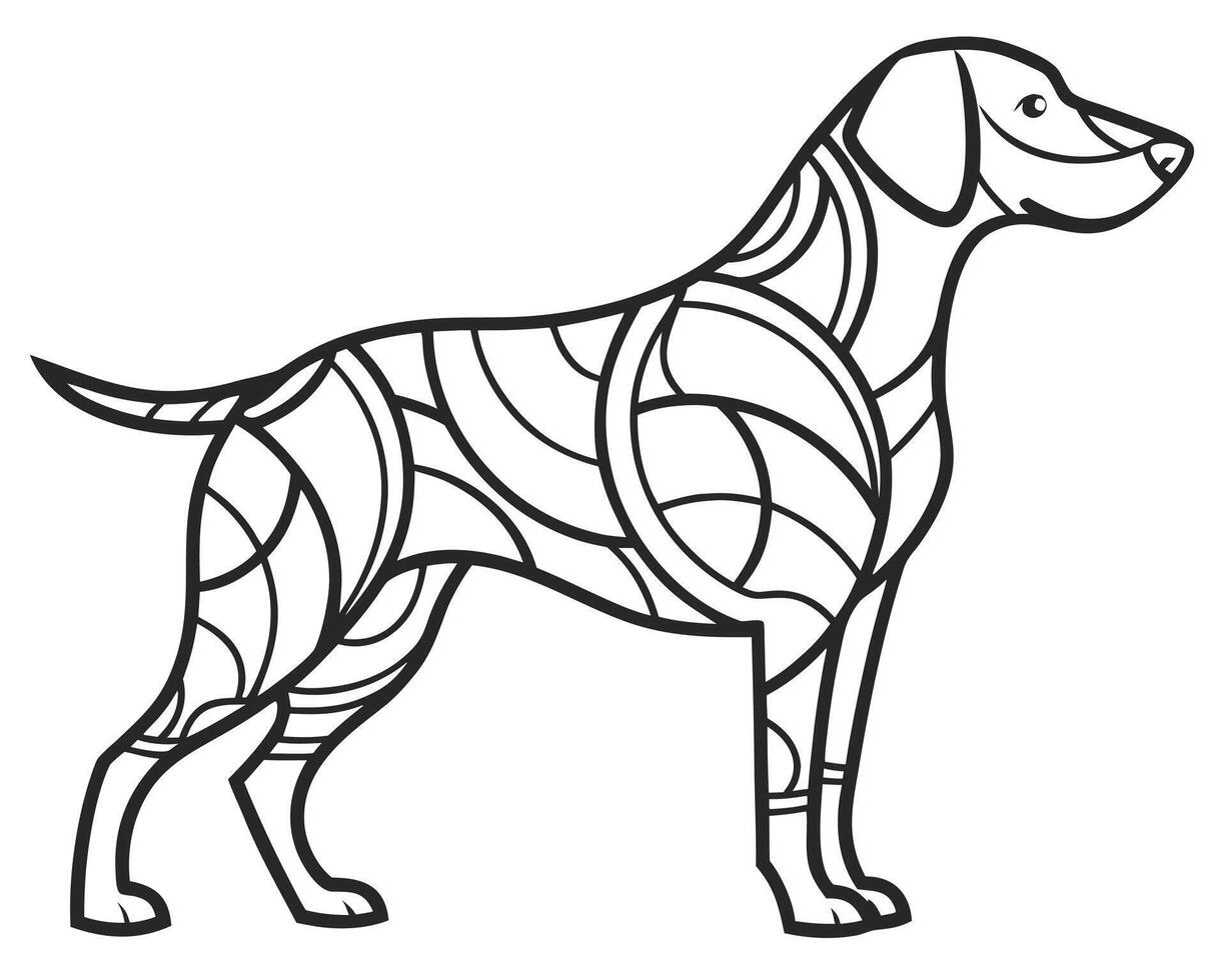 Black and white elegant design of a dog with decorative patterned details standing proudly vector