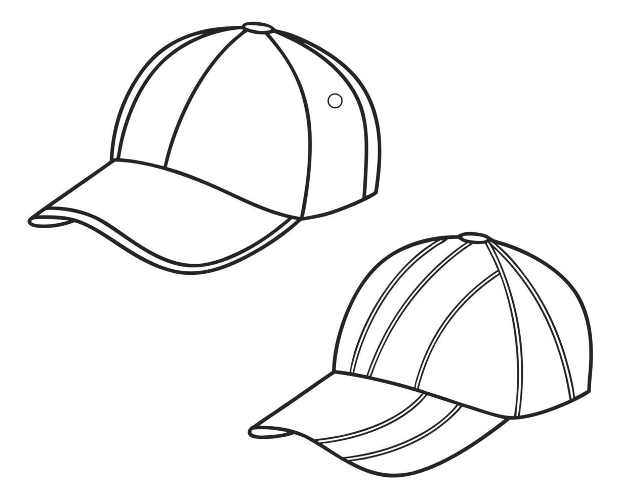 Outlined illustration of two baseball caps in black and white design vector