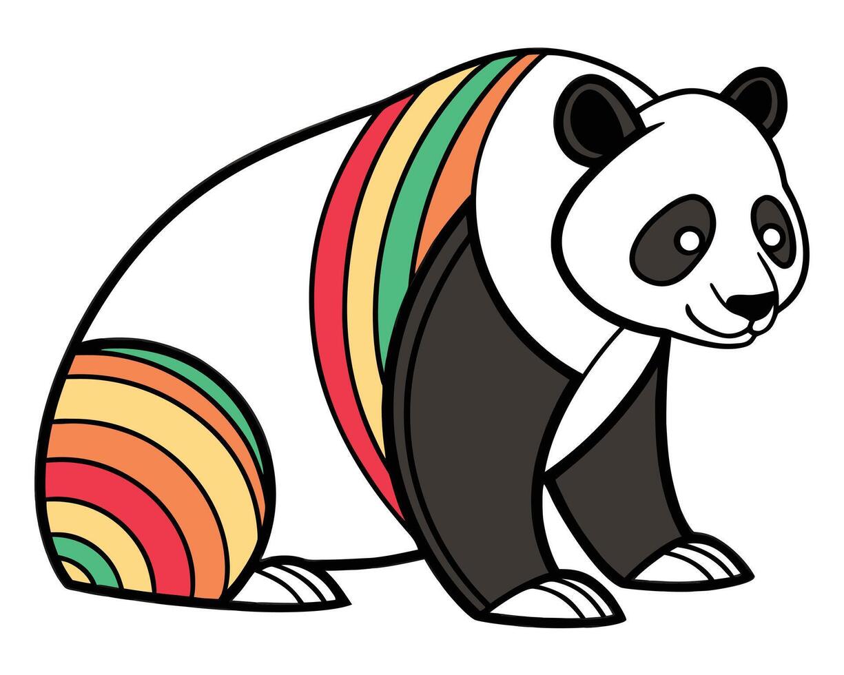 Adorable cartoon panda bear with a colorful rainbow design on the back for illustration vector