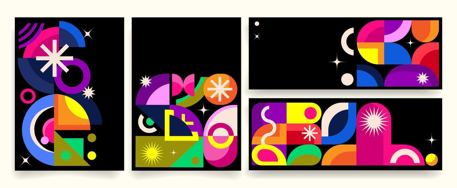 Modern brutalist geometric design templates with abstract colorful bold shapes, ideal for digital banners, covers, posters, web design, social media covers, and branding visuals. illustration vector