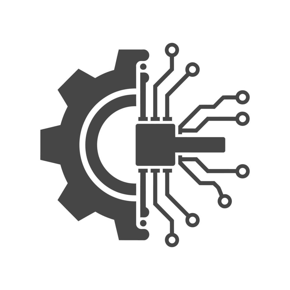 Gear and Circuit Board Icon Symbolizing Technological Innovation, Engineering Precision, and Advanced System Integration vector