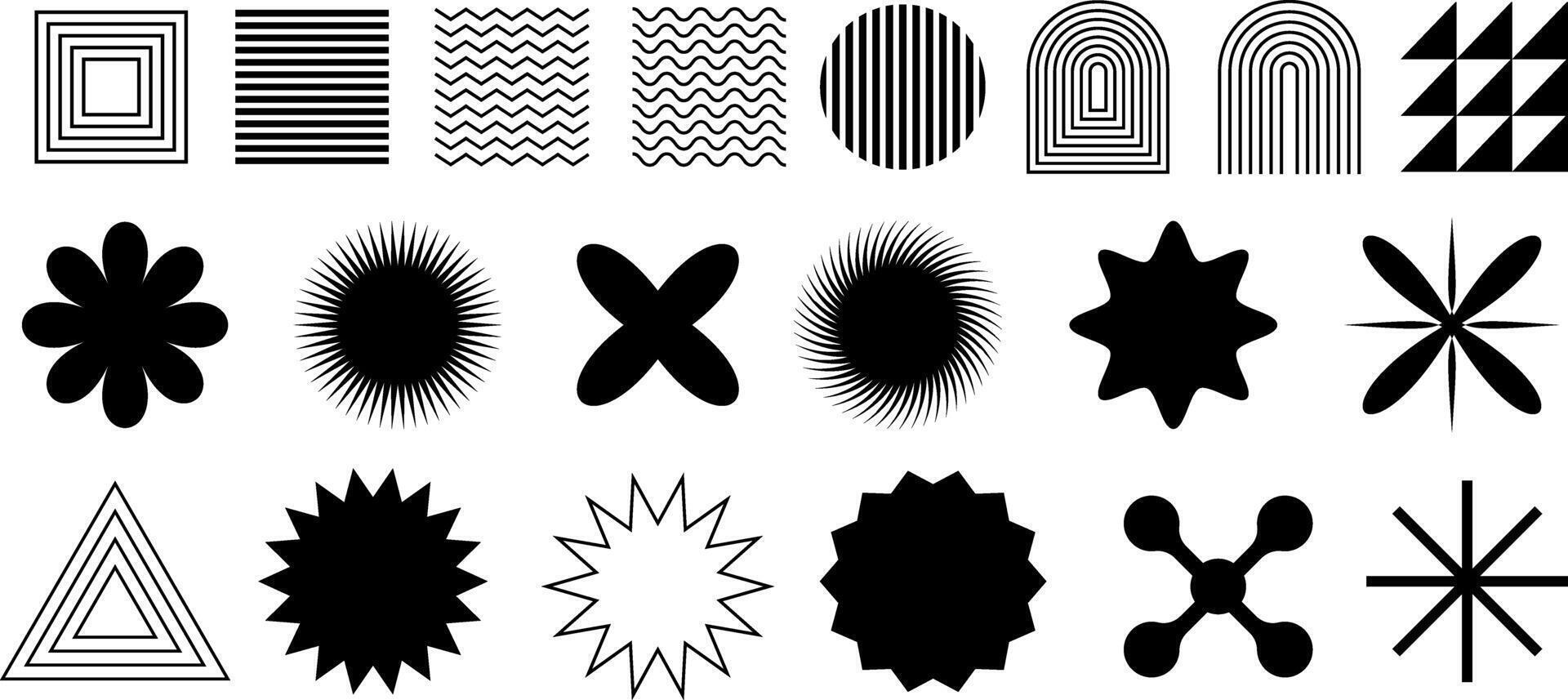 Set of abstract Y2K shapes. Stars and geometric shapes in retro style. Templates for logos, badges, notes, posters, banners, stickers and business cards vector