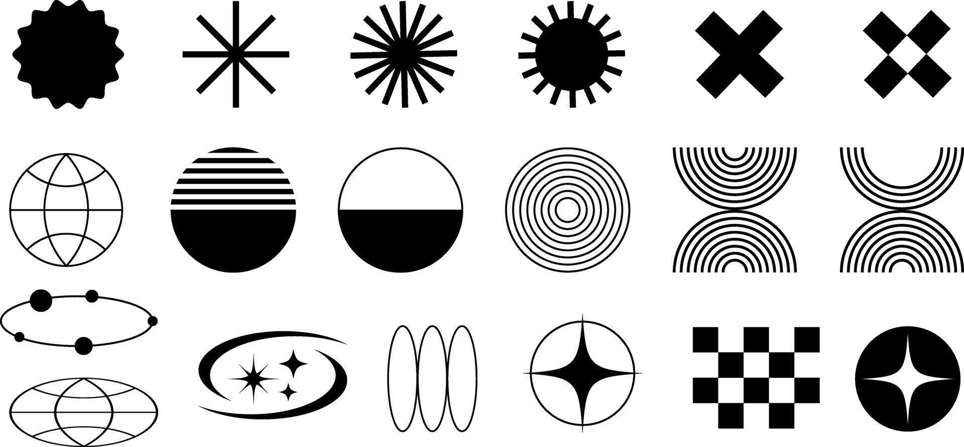 Futuristic retro y2k symbols in 2000 style. set of isolated black elements. vector