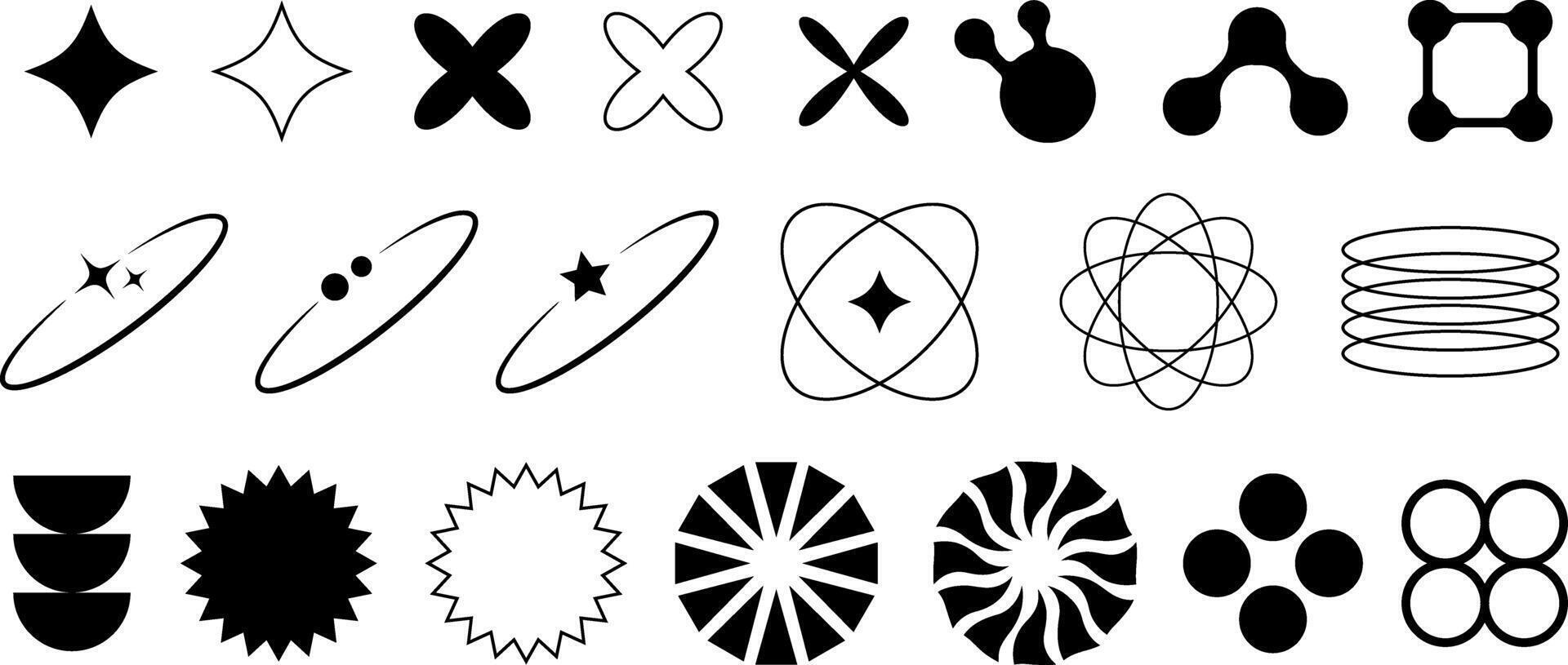 Set of isolated shapes in retro futuristic Y2K style. Templates for prints, banners, stickers and business cards, digital design. vector