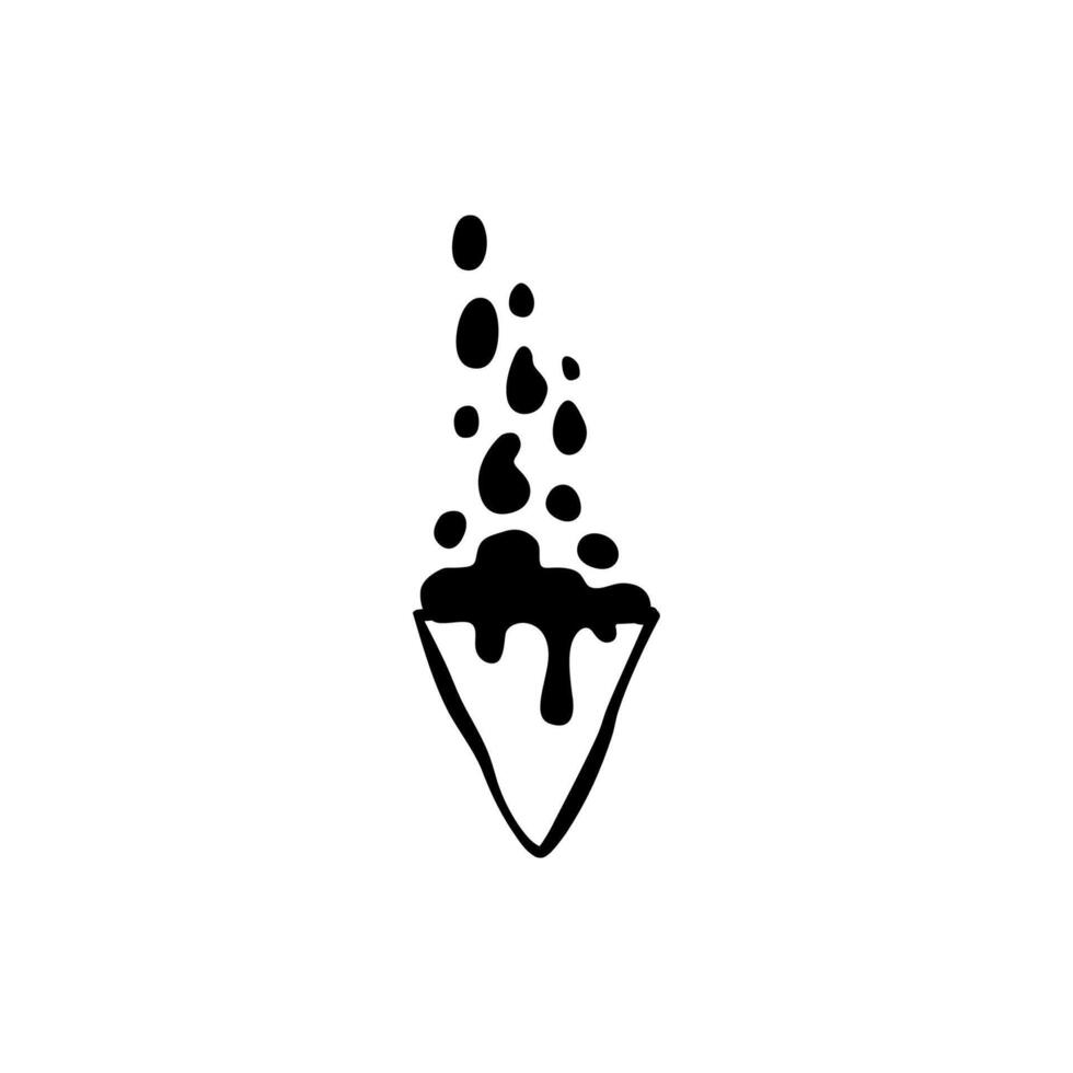 Abstract Melting Ice Cream Cone Icon. Minimalist Summer Treat Doodle. Hand-Drawn Black and White Graphic of a Messy Dessert. vector
