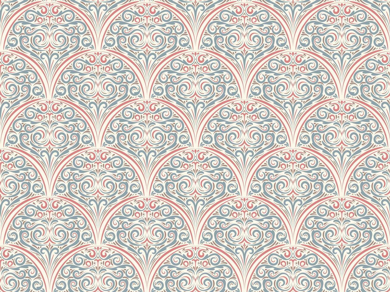 seamless pattern fwith shell haped elements and swirls. Damask ornate background for wallpaper, textiles, stationery in Art Nouveau style vector