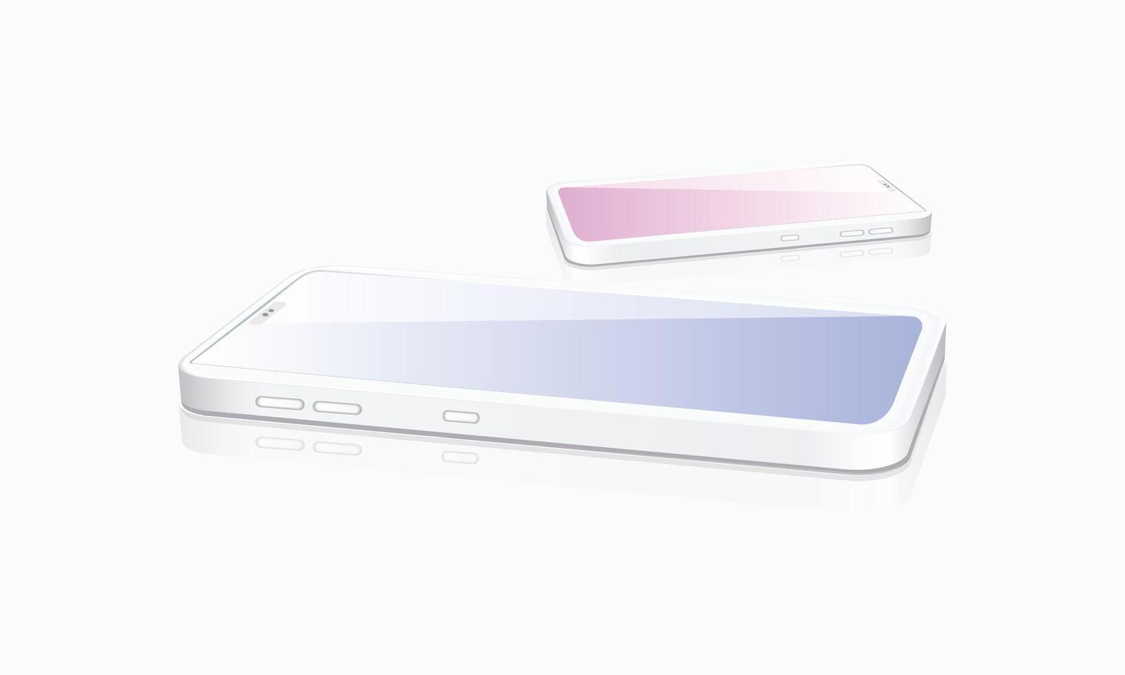 Two color pink and blue smartphones in isometric view on a white background modern phones set isolated for show ui and ux design app and website vector