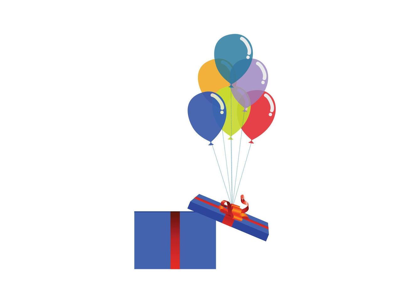 Celebration and Surprise Concept open blue gift box with a red ribbon, with a bunch of colorful, translucent balloons floating out vector