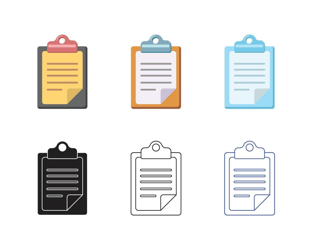 Clipboard icons and symbols, line and outline style, minimal design for office, documents, tasks, reports vector