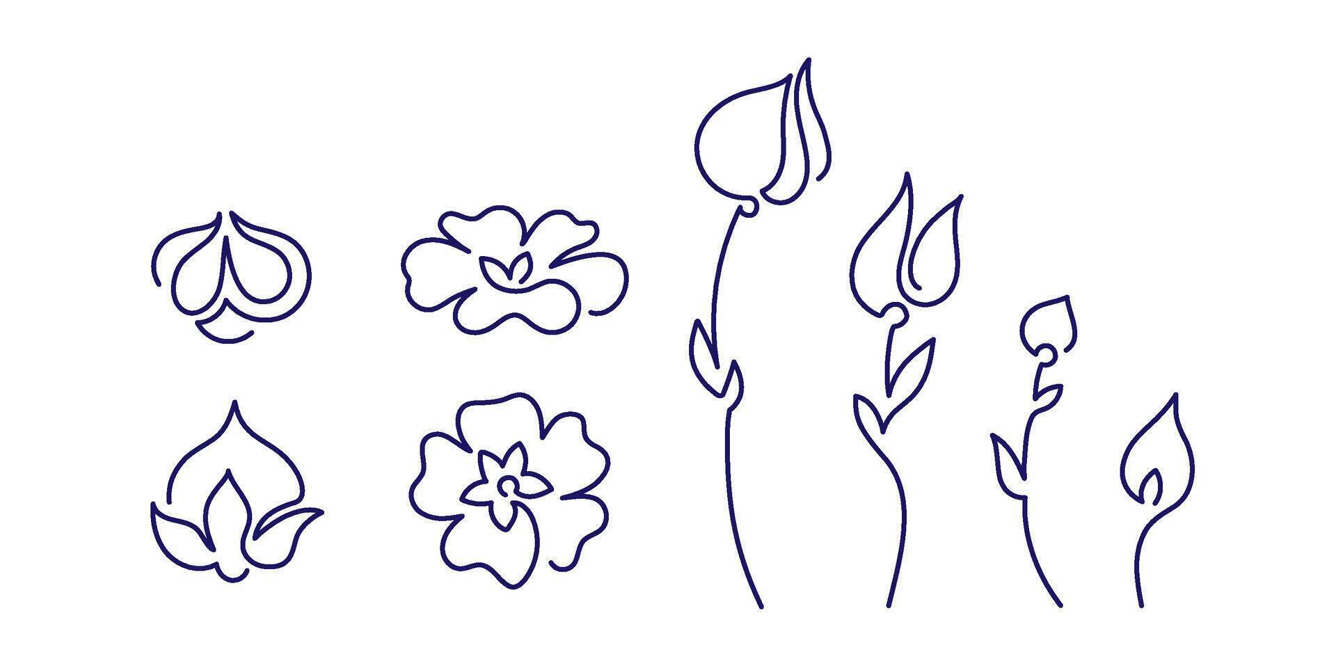 Flax line sign Minimal nature symbol Plant, flower vector