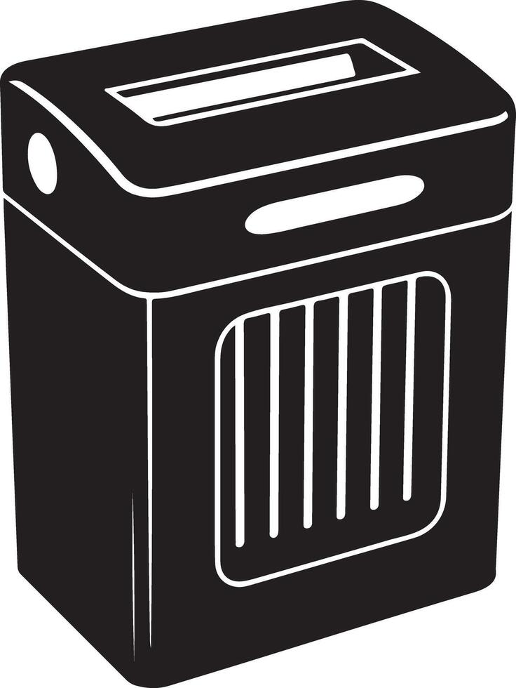Black and white illustration of a modern paper shredder with a sleek design and clear slot vector