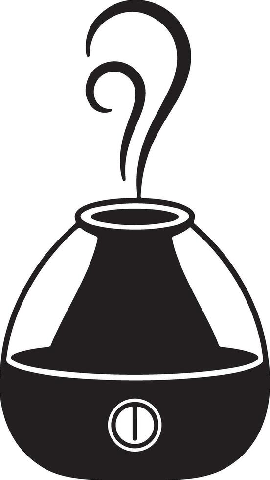 Stylized black and white illustration of an essential oil diffuser emitting a gentle stream of steam vector