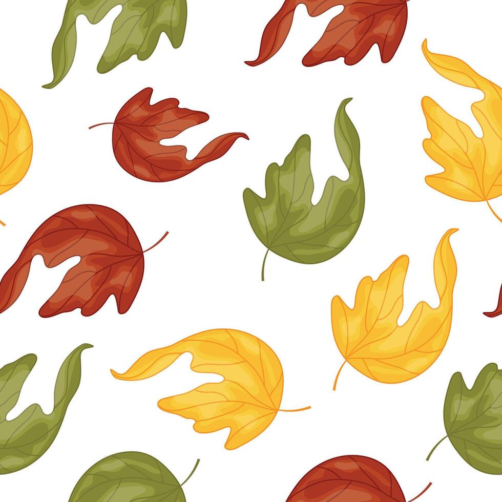 seamless pattern of icons of colored leaves from deciduous trees, namely from maple trees, for autumn textiles, packaging or cards vector