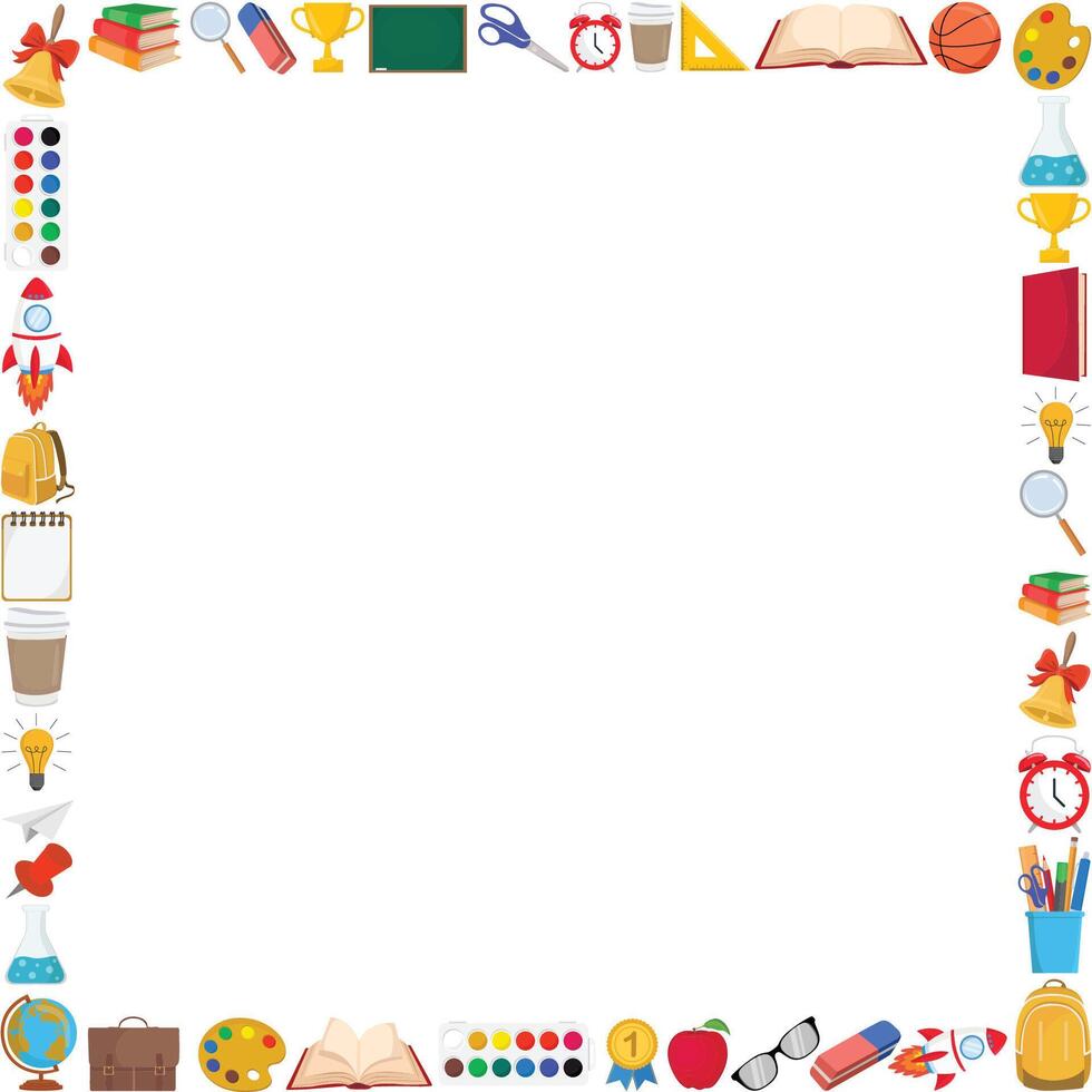 Squared frame Back to school with school elements and supplies in background vector