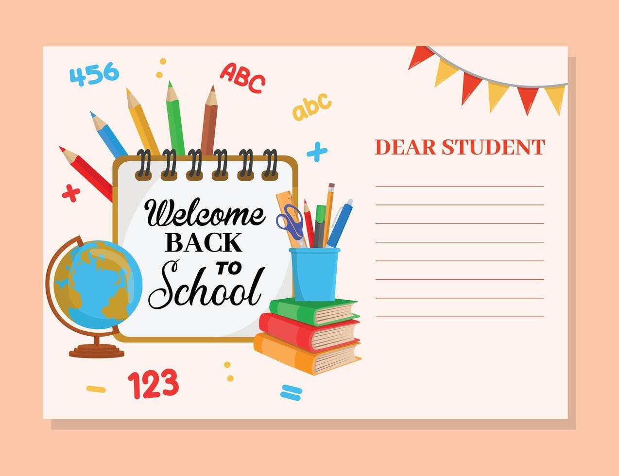 Back to school illustration with stationery vector