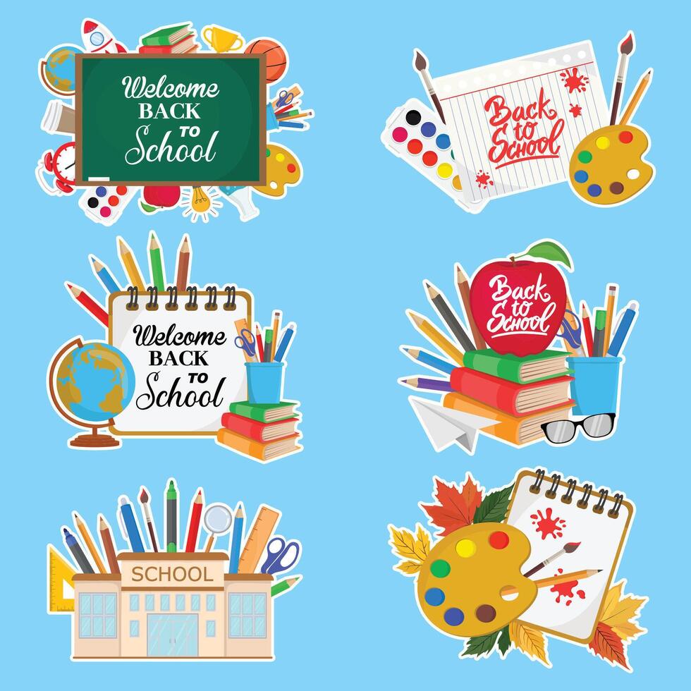 Back to school themed stickers variety vector