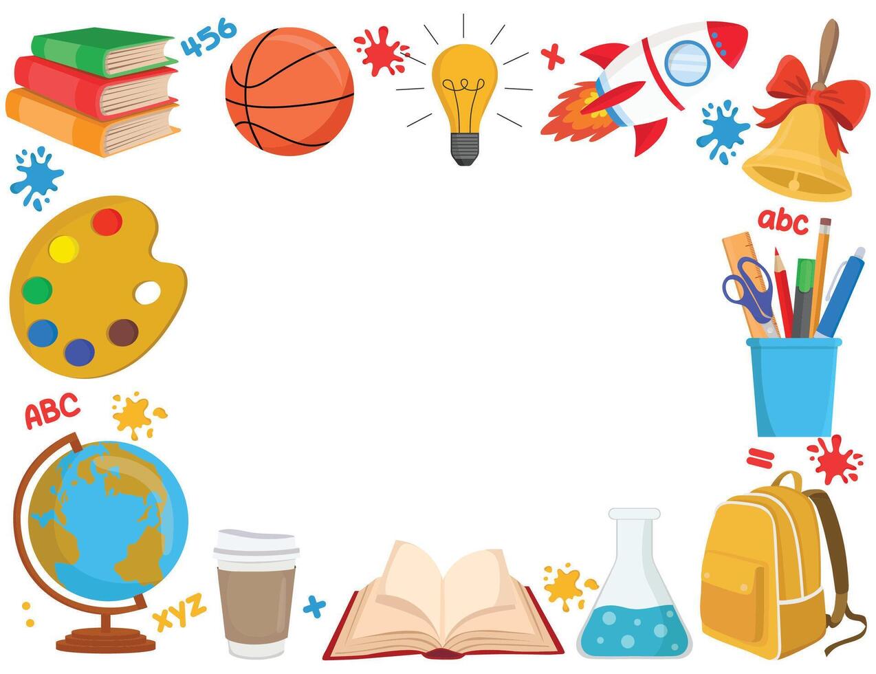 Colorful school supplies and educational symbols vector