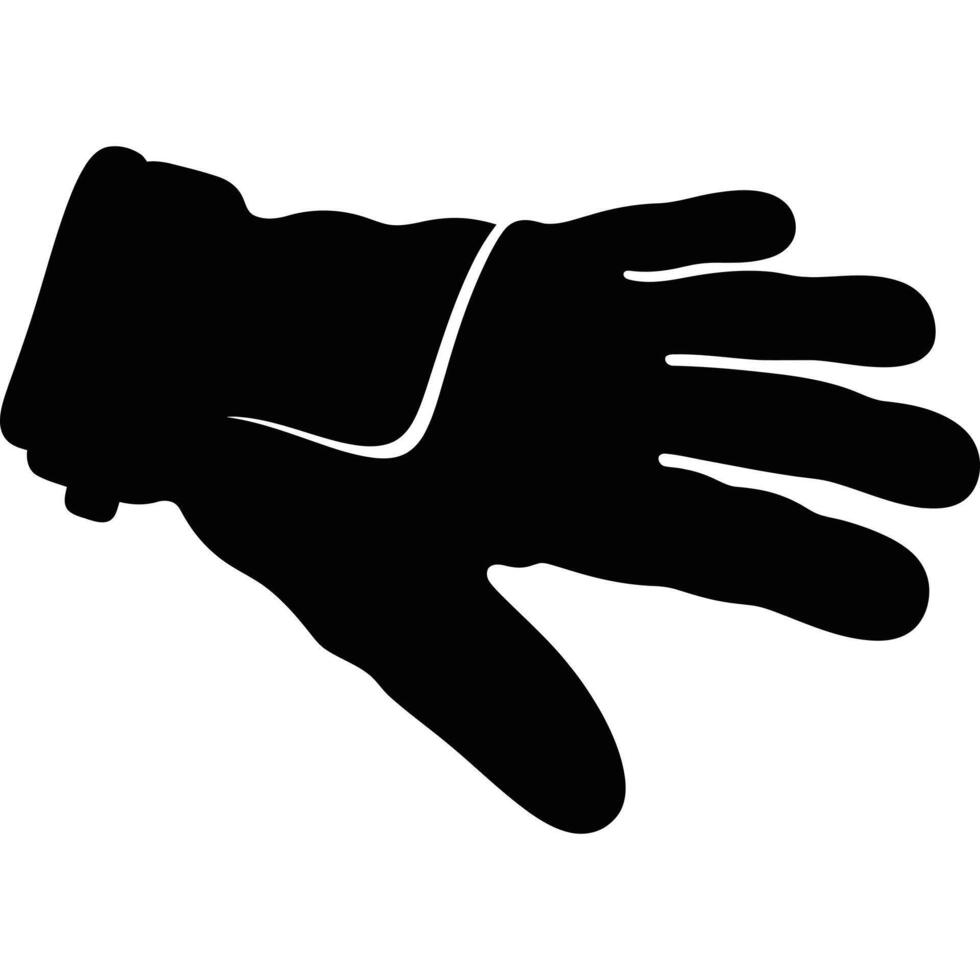 A striking black silhouette of a gloved hand with fingers spread open, showcasing a clean, minimalist style. vector
