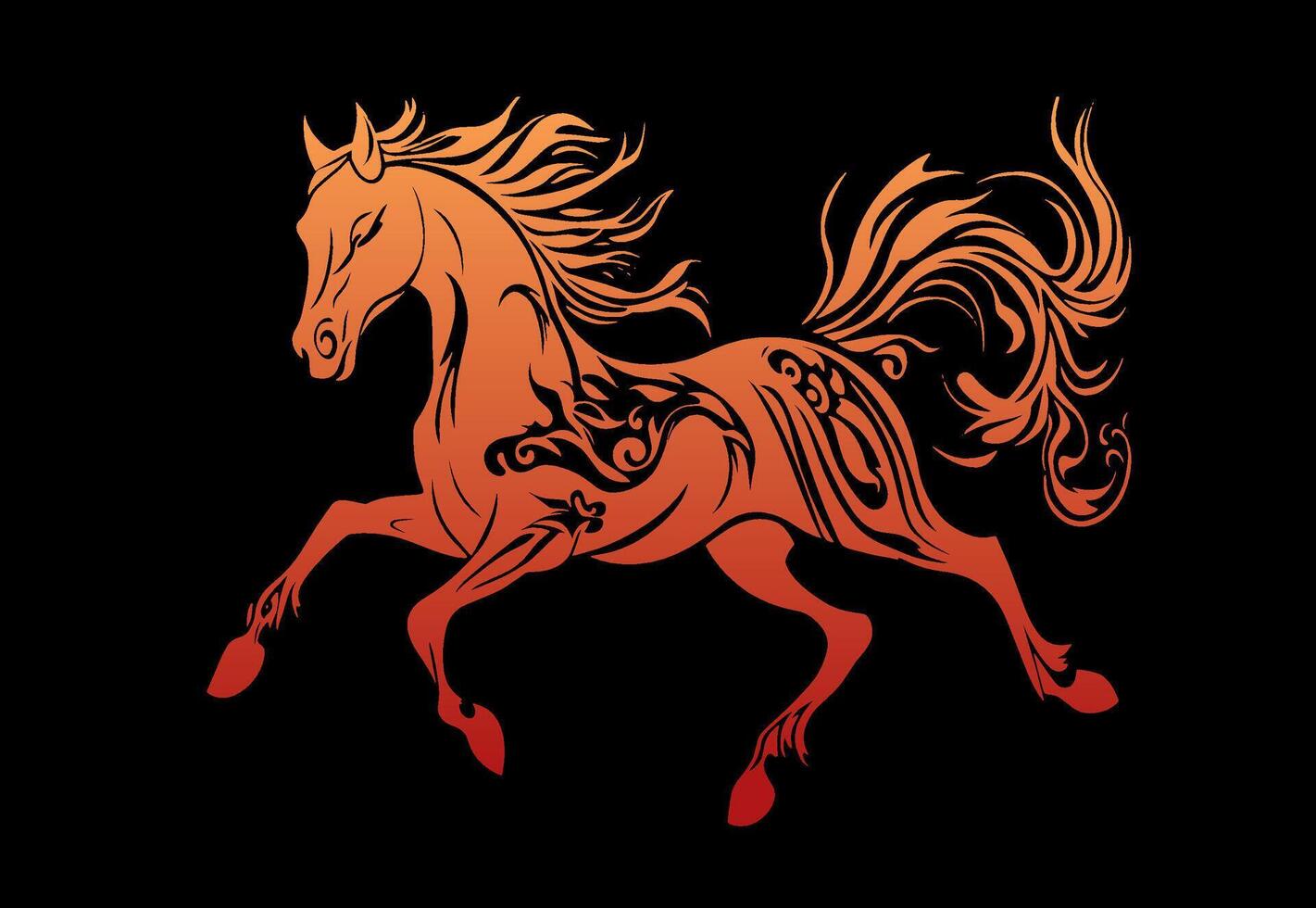 Red Horse in the style of Chinese paper cut art on black background. Graceful fire horse symbol of 2026. vector