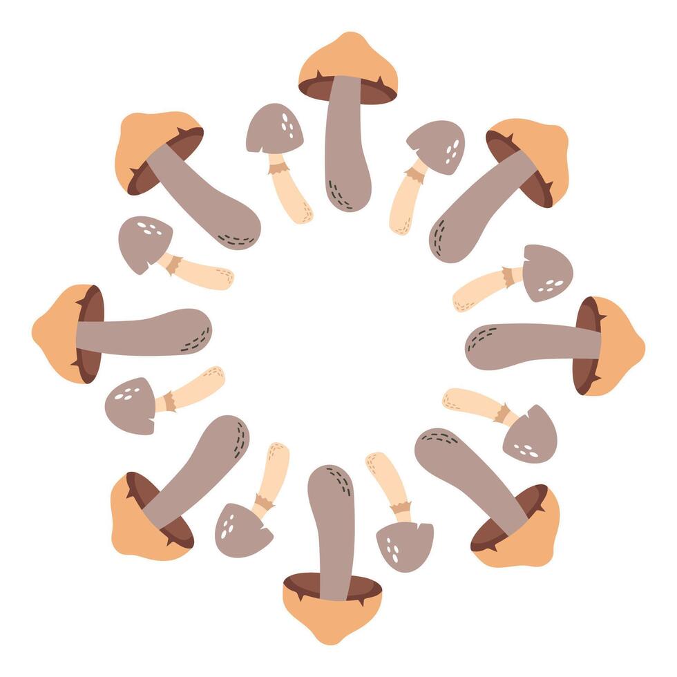 Forest mushrooms. Round frame wreath of mushrooms. Place for text. Decor for post, invitation, postcard. vector