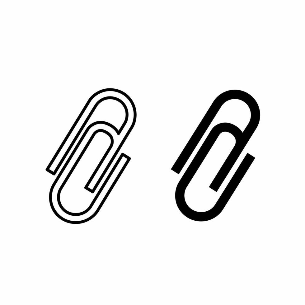 Pair of Paperclip Icons Outline and Filled Black Line Art vector