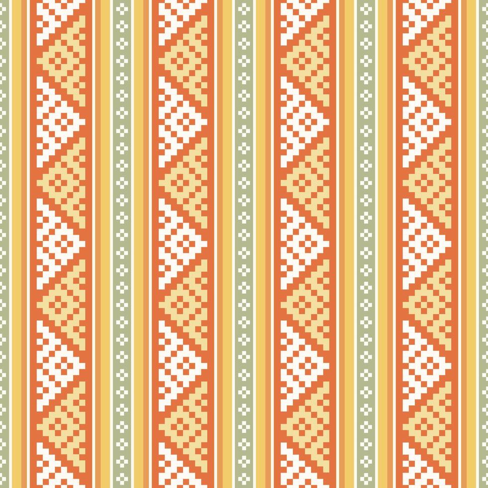 Seamless stripe ethnic pattern with beige, yellow, orange, and green. Repeat vertical geometric weave design. vector