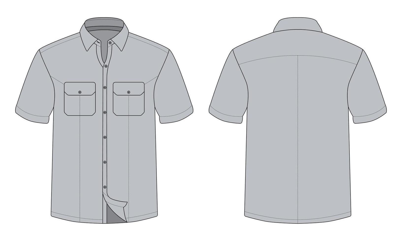 Gray short sleeve button down shirt mockup front and back view vector