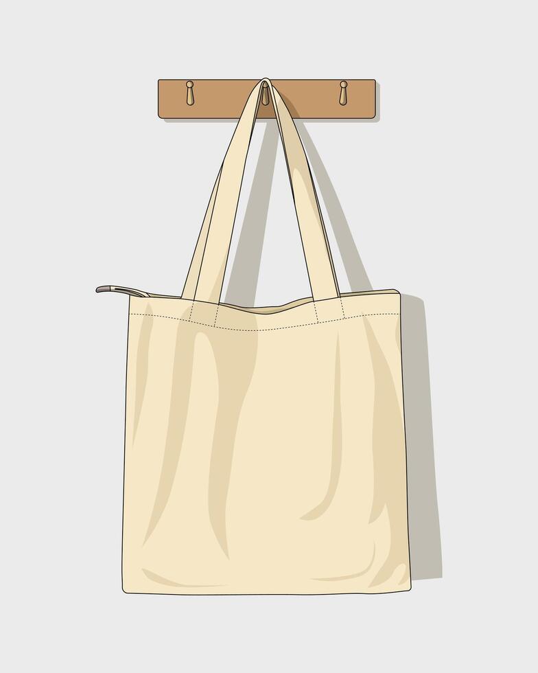 Cream tote bag on a hook vector