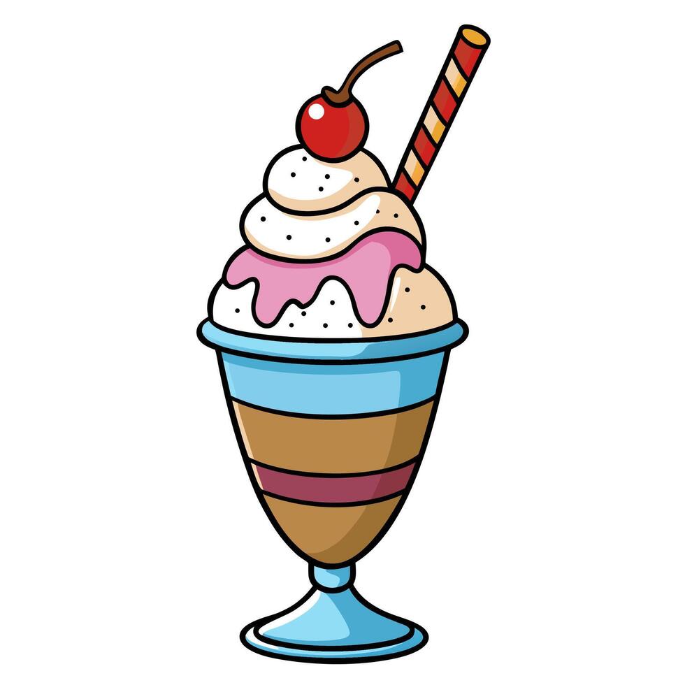Ice cream sundae with cherry and whipped cream illustration vector