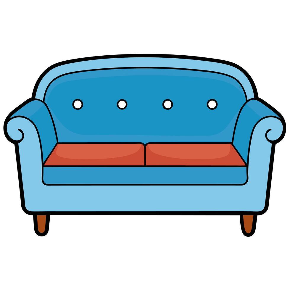 A blue couch with red cushions vector